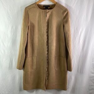 Joan Vass tan Ultra suede, Long open jacket